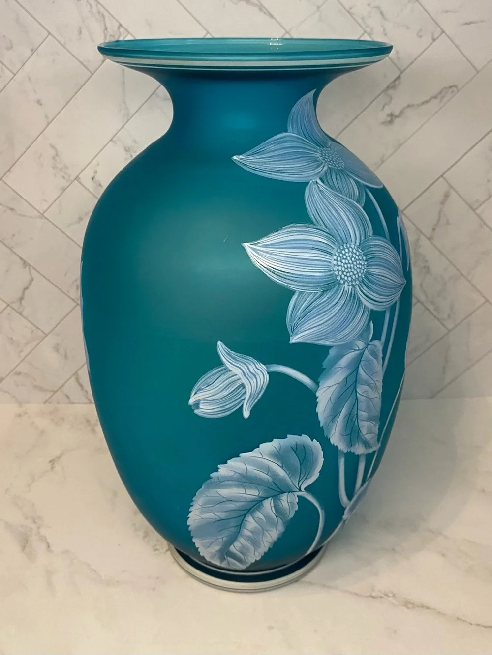 Vintage 1984 Fenton Gallery Originals Azure Blue Satin Glass Vase Cincinnati Art